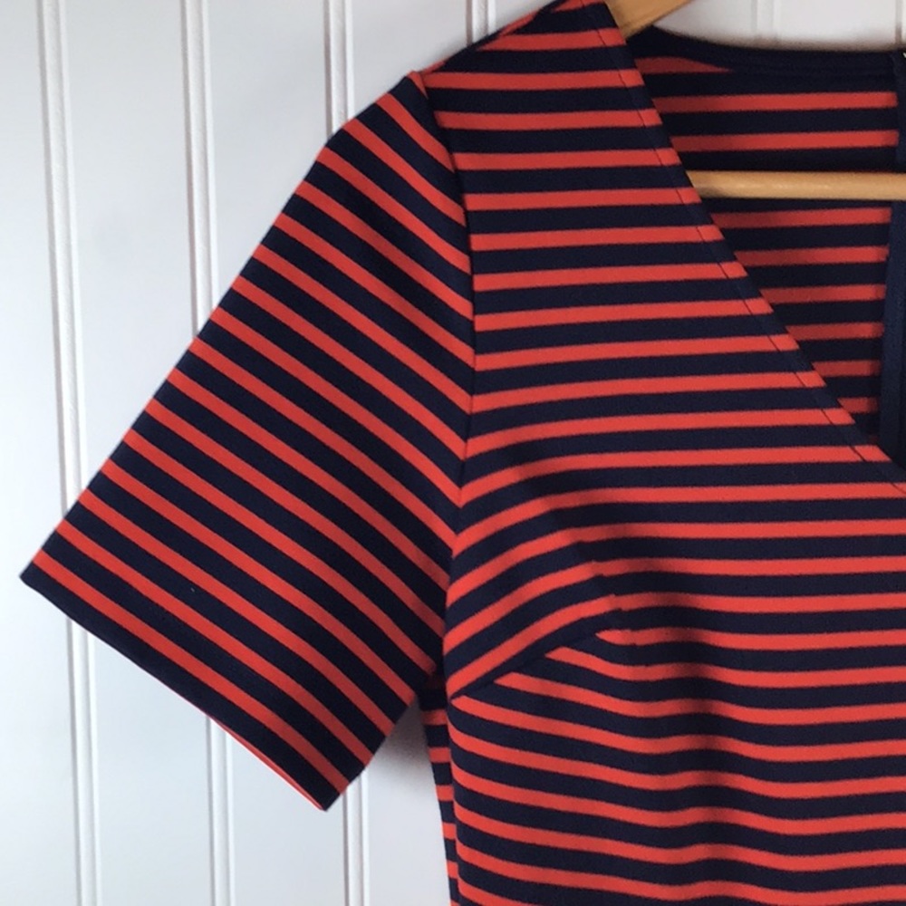 Draper James | Nassau Red & Blue Striped V Neck Ponte Knit Dress XS - Picture 9 of 11